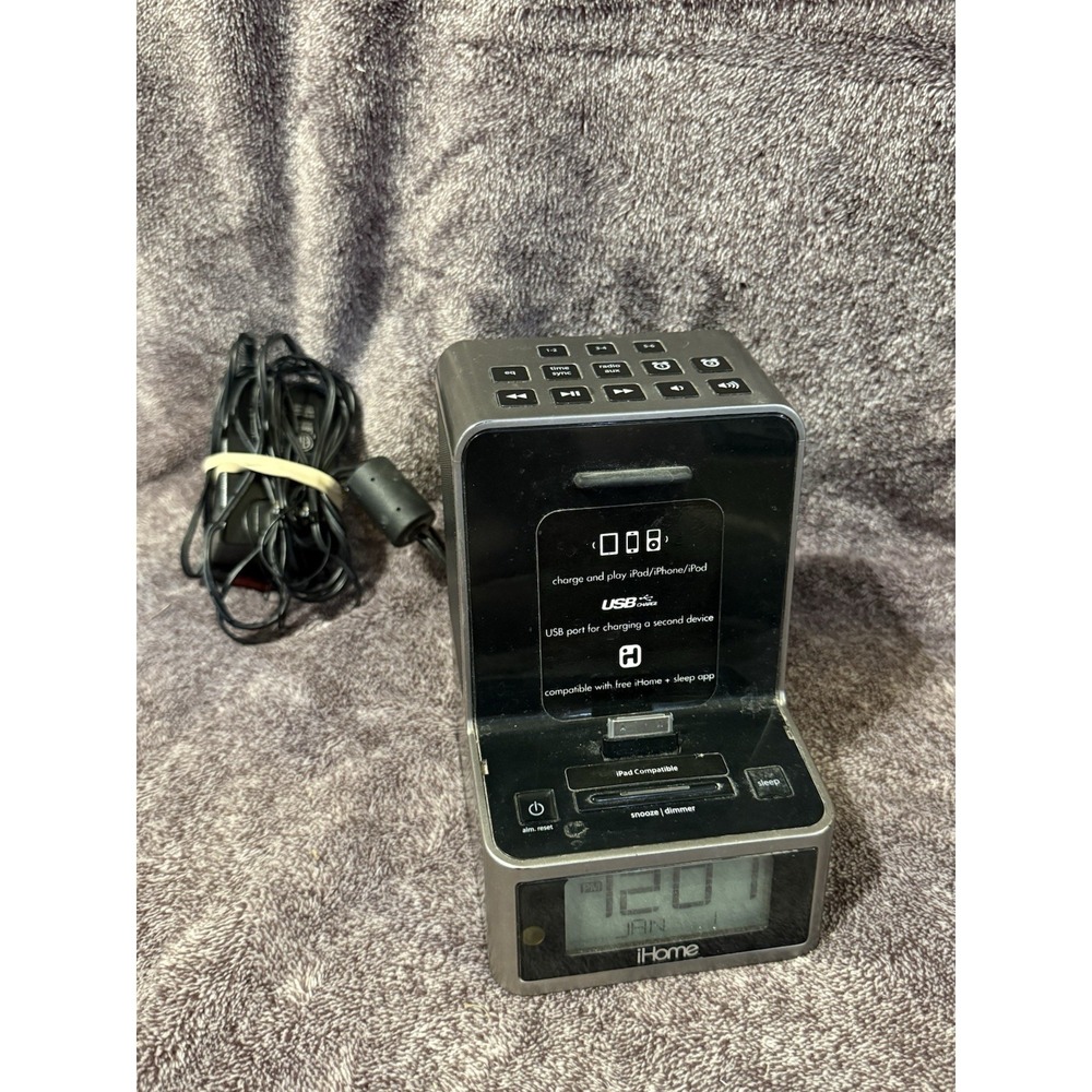 iHome Z iD37 FM Stereo Dual‎ Alarm Clock Radio Dock Charger And Remote Tested